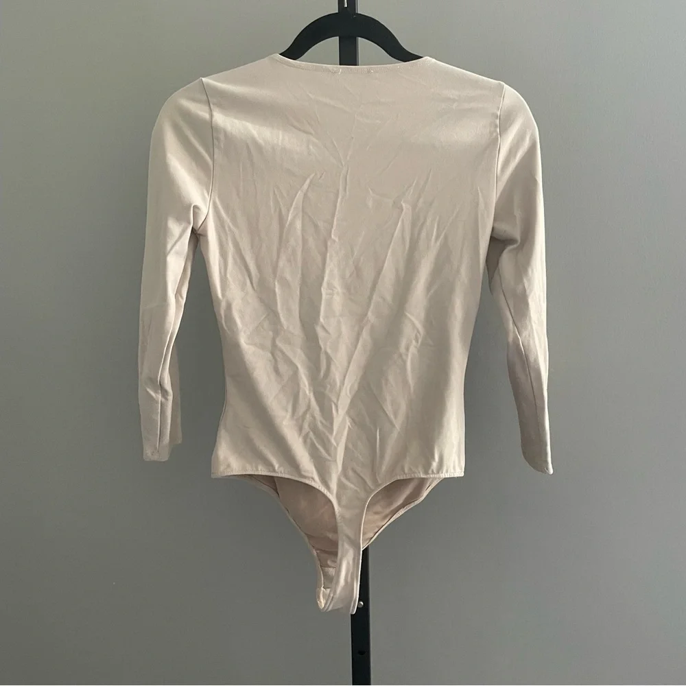 Intimately Free People Women's Beige Square Neck Long Sleeve Bodysuit Small